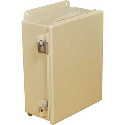 nVent HOFFMAN A1008CH Junction Box, Panel Mount, Steel, Gray, 10x8x4 In, Nema12, Hinged, Screw Clamp