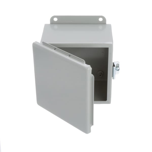 nVent HOFFMAN A606CH Junction Box,Panel Mount,Steel,Gray,6x6x4 In,NEMA12,Hinged,Screw Clamp