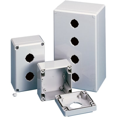 nVent HOFFMAN Q3PBPCD Enclosure,Pushbutton,3 Hole,30.5mm,Polycarbonate,NEMA12,IP67,Gray,QLINE D Series