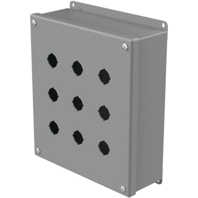 nVent HOFFMAN E9PBG Enclosure,Pushbutton,9 Hole,22.5mm,Steel,NEMA13,IP65,Gray,Type 12 Series