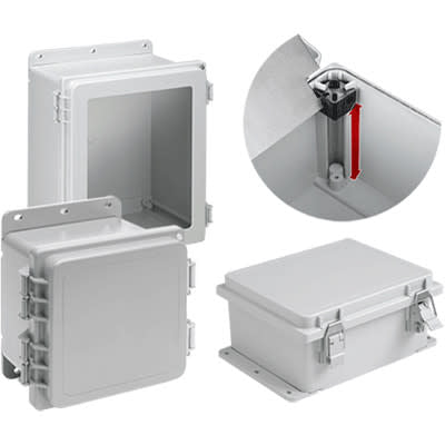nVent HOFFMAN A1084PHCW Junction Box,Polyester,Hinged,Window,Clamp,Gray,10.12x8.12x4.38In,NEMA13,Polypro