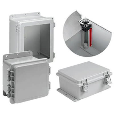 nVent HOFFMAN A14128PHCW Junction Box,Polyester,Hinge,Window,Clamp,Gray,14.02x12.01x8.35In,NEMA13,Polypro