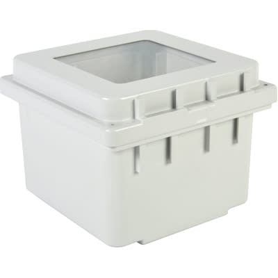 nVent HOFFMAN A664PHCW Junction Box,Polyester,Hinged,Window,Clamp,Gray,6.12x6.12x4.38 In,NEMA13,Polypro