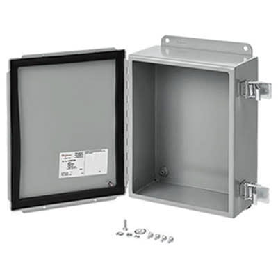 nVent HOFFMAN A806CHQR Solid Cover Enclosure Continuous Hinge, Quick-Release, 8x6x3.5, Gray, Mild Steel