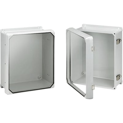 nVent HOFFMAN CHJ1008HWPL1LG Flat Clear Cover with Latches, Type 4X, 9.71x7.21x4.30, Light Gray, Fiberglass