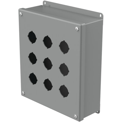 nVent HOFFMAN E9PB Enclosure,Pushbutton,9 Hole,30.5mm,Steel,NEMA13,IP65,Gray,Type 12 Series