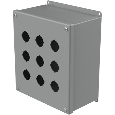 nVent HOFFMAN E9PBX Enclosure,Pushbutton,9 Hole,30.5mm,Steel,NEMA13,IP65,Gray,Pentair Series