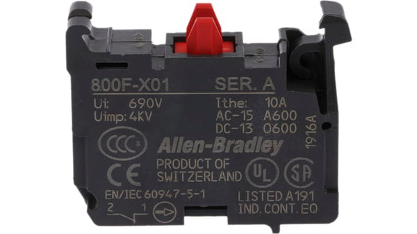 Rockwell, allen, bradley, allen-bradly, ethernet, ethernet-ip, ethernet/ip, CIP, industrial, OLC, communication, controller,800F-X01,Allen-Bradley 800F-X01 22mm Contact Block 800F PB