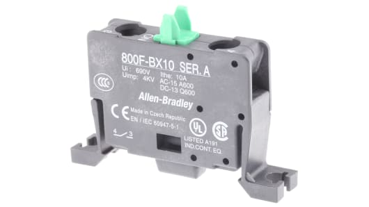 Rockwell, allen, bradley, allen-bradly, ethernet, ethernet-ip, ethernet/ip, CIP, industrial, OLC, communication, controller,800F-BX10,Allen-Bradley 800F-BX10 22mm Contact Block 800F PB